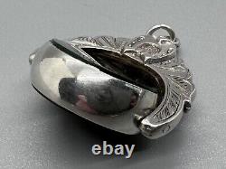 Antique Victorian 1899 Silver Agate Swivel Fob Horseshoe Equestrian Pendant 1.5