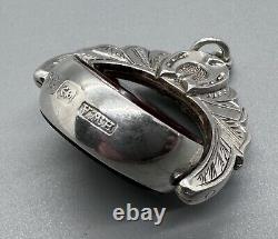 Antique Victorian 1899 Silver Agate Swivel Fob Horseshoe Equestrian Pendant 1.5