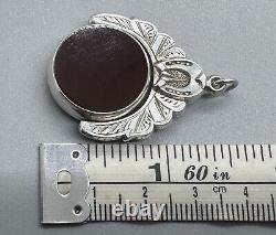 Antique Victorian 1899 Silver Agate Swivel Fob Horseshoe Equestrian Pendant 1.5