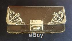 Antique Victorian 1903 Sterling SILVER Leather Wallet Purse Coin Card Stamp Case