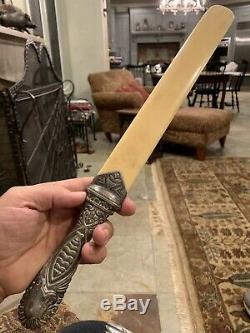 Antique Victorian Bone & Silver Handle Large Page Turner
