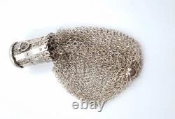 Antique Victorian Chatelaine Coin Purse 835 Silver Gate Top Mesh Concertina