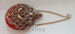 Antique Victorian Cranberry Gold Guilded Chatelaine Scent Perfume Bottle C1880s