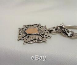 Antique Victorian Double Albert Watch Chain & Fob Sterling Silver-Unusual- 62.6g