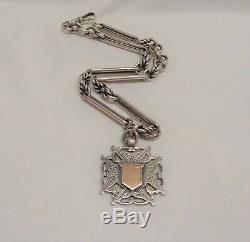 Antique Victorian Double Albert Watch Chain & Fob Sterling Silver-Unusual- 62.6g