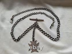 Antique Victorian Double Sterling Silver Pocket Watch Albert Chain