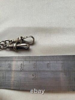Antique Victorian Double Sterling Silver Pocket Watch Albert Chain