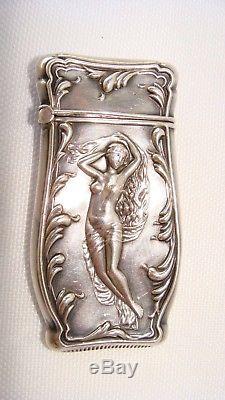 Antique Victorian Flowing Nude Sterling Silver Match Safe Holder Vesta Art