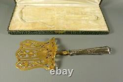 Antique Victorian French Sterling Silver Gilt Asparagus Server Serving Spoon