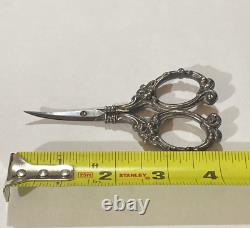 Antique Victorian German Made Sterling Silver Curved Floral Scissors Nice Patina
