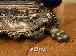 Antique Victorian German Solid Silver 900 Inkstand With Horse Figurine