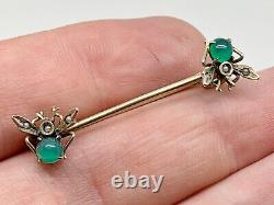 Antique Victorian Gilt 800 Solid Silver Chrysoprase Seed Pearl Insect Bug Brooch