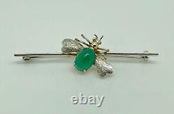 Antique Victorian Gilt 830 Solid Silver Chrysoprase Insect Bug Bar Brooch