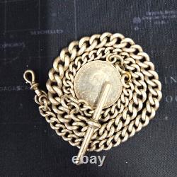 Antique Victorian Graduated Solid Silver Albert Pocket Watch Chain + 1887 Coin