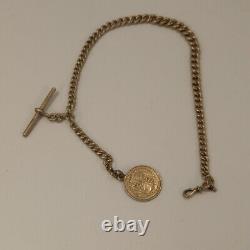 Antique Victorian Graduated Solid Silver Albert Pocket Watch Chain + 1887 Coin