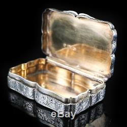 Antique Victorian Hand Engraved Solid Silver Snuff Box Birmingham 1851