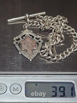 Antique Victorian Heavy Duty Sterling Silver Pocket Watch Albert Chain
