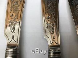 Antique Victorian Hm Solid Silver Mother Pearl Fish Knives Forks Engrave Cutlery