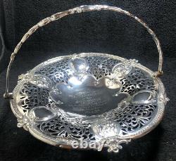 Antique Victorian Large Sterling Silver Fruit Swing Basket