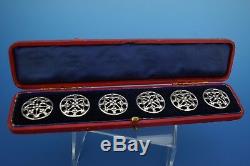 Antique Victorian Large Sterling Silver Set Of 6 Cased Buttons Birm 1900