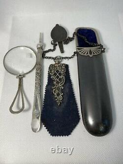 Antique Victorian Mixed Lot Silver Propelling Pencil And Pen Wipe