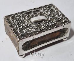 Antique Victorian Novelty Silver Matchbox Holder, Table With 4 Bun Feet 1899