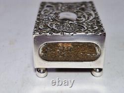 Antique Victorian Novelty Silver Matchbox Holder, Table With 4 Bun Feet 1899