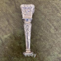 Antique Victorian Ornate Quality Silver Baby Rattle Green Man Fruit Leaves Crest