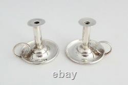 Antique Victorian Pair of silver Go to bed miniature chamber taper sticks 1891