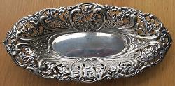 Antique Victorian Pierced Repousse Silver Bon Bon Dish