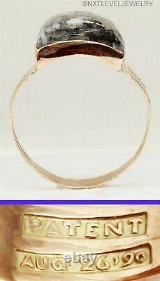 Antique Victorian RARE Natural Silver in Quartz 14k Solid Rose Gold Men's Ring
