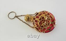 Antique Victorian Red Glass And Gilt Caged Scent Perfume Chatelaine Bottle C1890