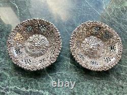 Antique Victorian Repousse Pair of Solid Silver Dishes Birmingham 1901