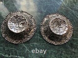 Antique Victorian Repousse Pair of Solid Silver Dishes Birmingham 1901