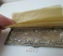 Antique Victorian Repousse STERLING SILVER Postage Stamp Case Wax Paper Pages