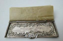 Antique Victorian Repousse STERLING SILVER Postage Stamp Case Wax Paper Pages