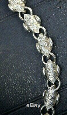 Antique Victorian SOLID SILVER Engraved Unusual Collar BOOK CHAIN Necklace