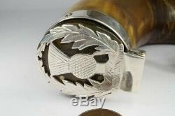 Antique Victorian Scottish Horn & Silver Thistle Snuff Mull / Snuff Box