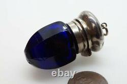 Antique Victorian Silver Bristol / Cobalt Blue Glass Vinaigrette Scent Bottle