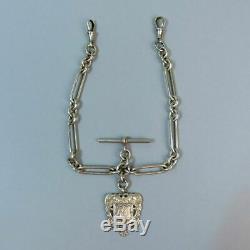 Antique Victorian Silver Double Clip Pocket Watch Albert Chain & Fob 52g