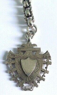 Antique Victorian Silver Fancy Linked Watch Chain With T-bar Albert & Shield Fob
