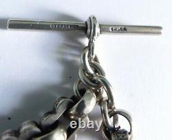 Antique Victorian Silver Fancy Linked Watch Chain With T-bar Albert & Shield Fob