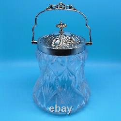 Antique Victorian Silver & Glass Biscuit Barrel 1900