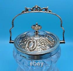 Antique Victorian Silver & Glass Biscuit Barrel 1900