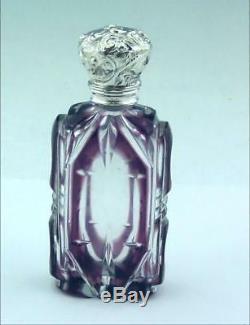 Antique Victorian Silver & Glass Overlay Perfume Scent Bottle Purple