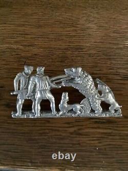 Antique Victorian Silver Menu Holder Bear Hunting Dogs Samuel Jacob C1890s