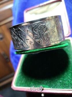 Antique Victorian Silver Ornate Engraved Bangle Bracelet