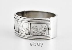 Antique Victorian Solid Silver Aesthetic Hinged Bracelet, C1880