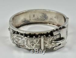 Antique Victorian Solid Silver Aesthetic Hinged Buckle Bracelet, (B'ham, 1884)