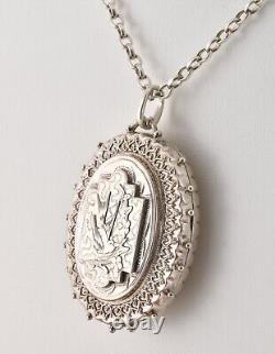 Antique Victorian Solid Silver Aesthetic Swallow Locket & Chain, Birmingham1893
